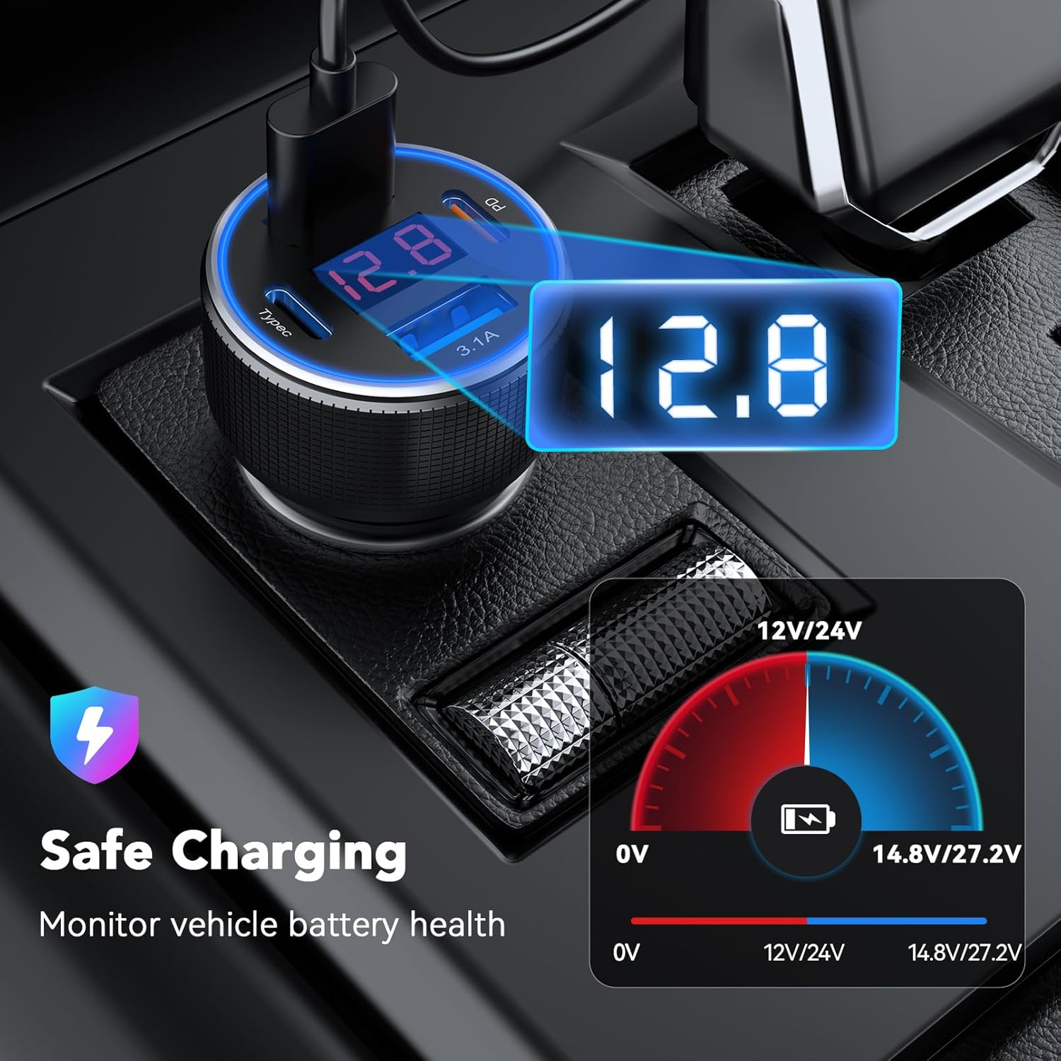 Detalle de USB C Car Charger Adapter 78W, 4‑port