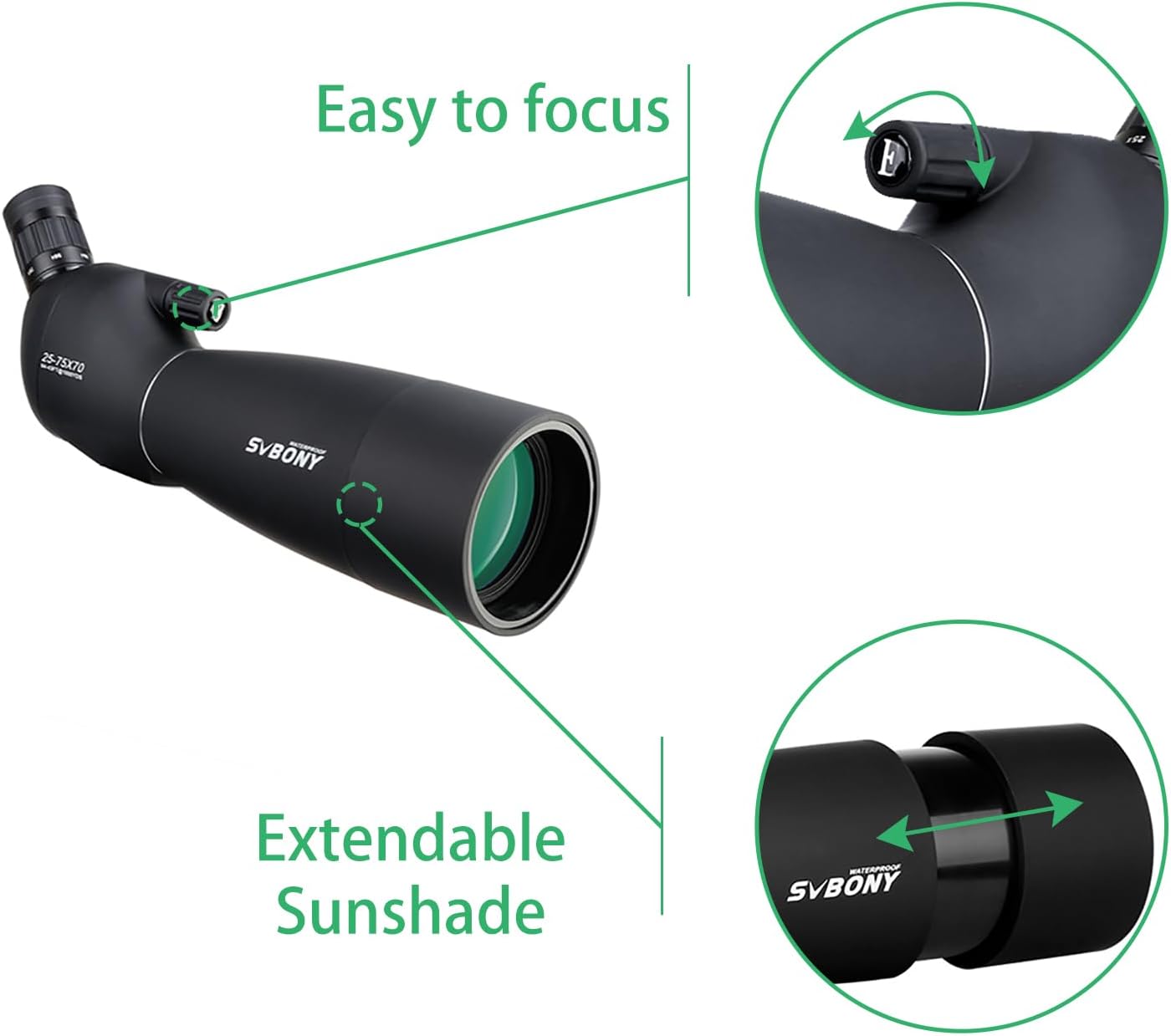 Thumbnail 4 de Svbony SV28 Spotting Scope: versatile 25-75x70 with tripod and phone adapter