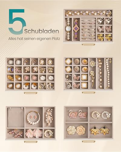Detalle 2 de SONGMICS Schmuckkästchen JBC205WD01 – 5 Ebenen, Glasdeckel, cremeweiß
