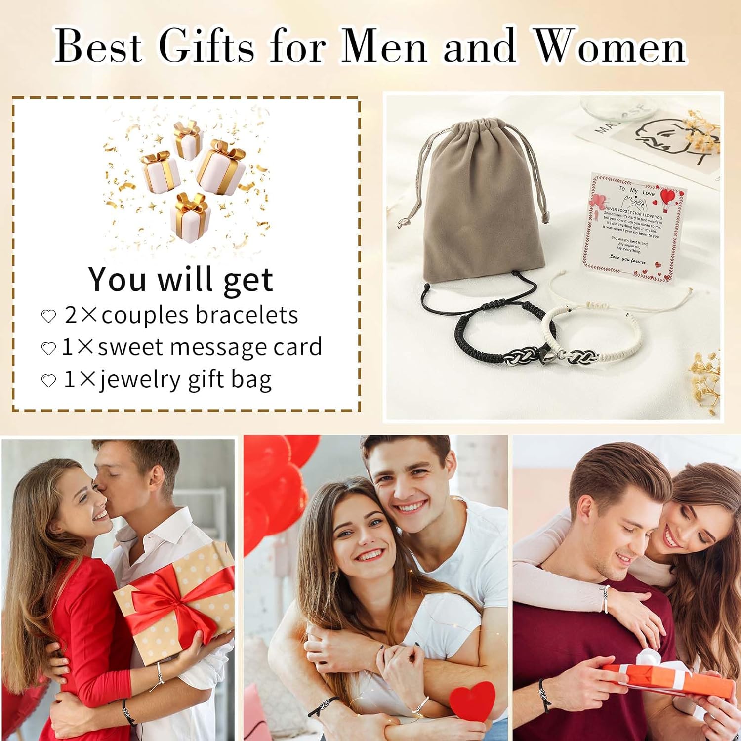 Detalle de Valentin Geschenk Frau – Pärchen Armbänder | Verstellbares Rope Armband mit Herzanhänger