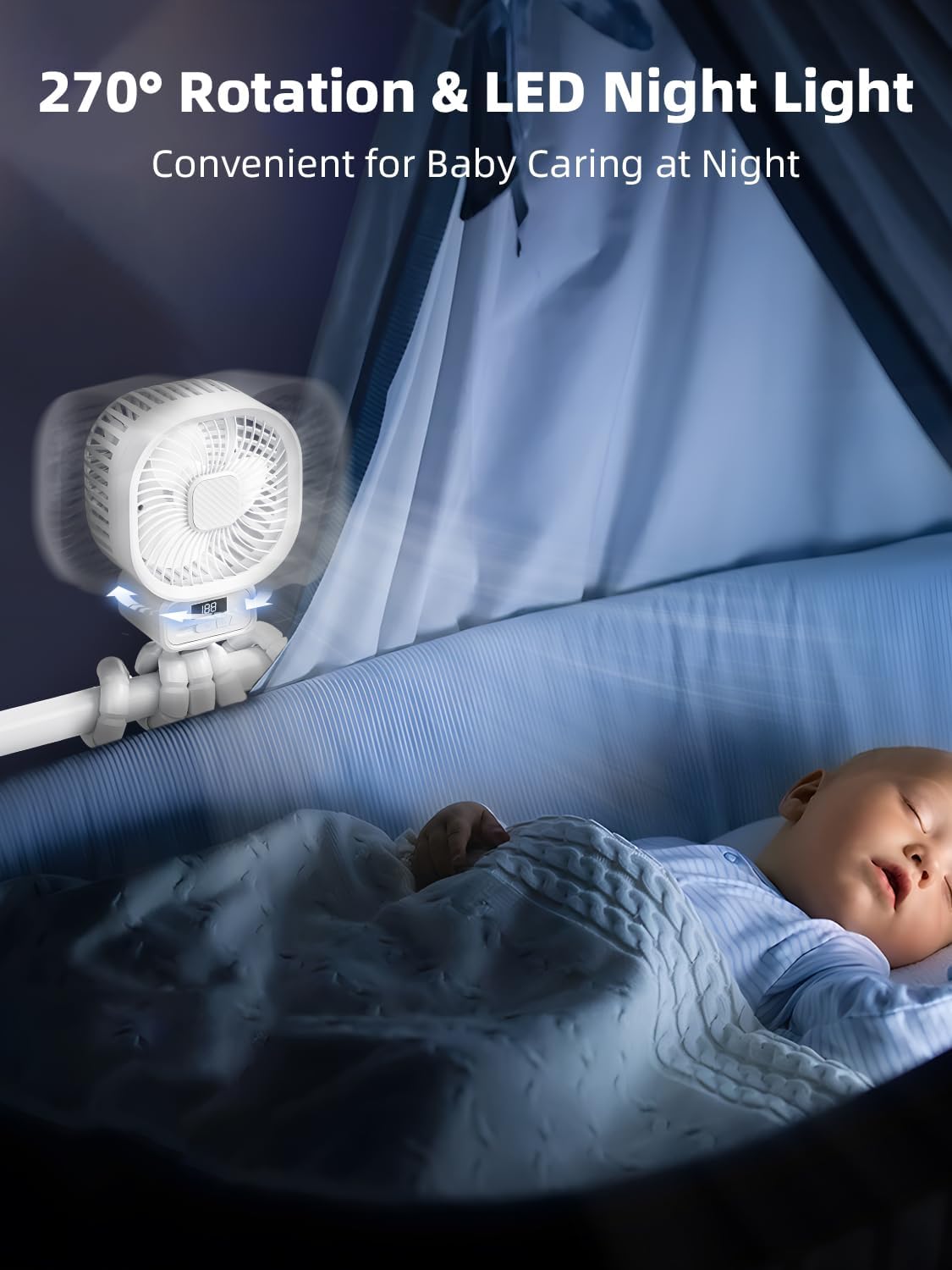 Detalle de Wrischan Portable Pram Fan with 10000mAh Battery and Detachable 3-Speed Head