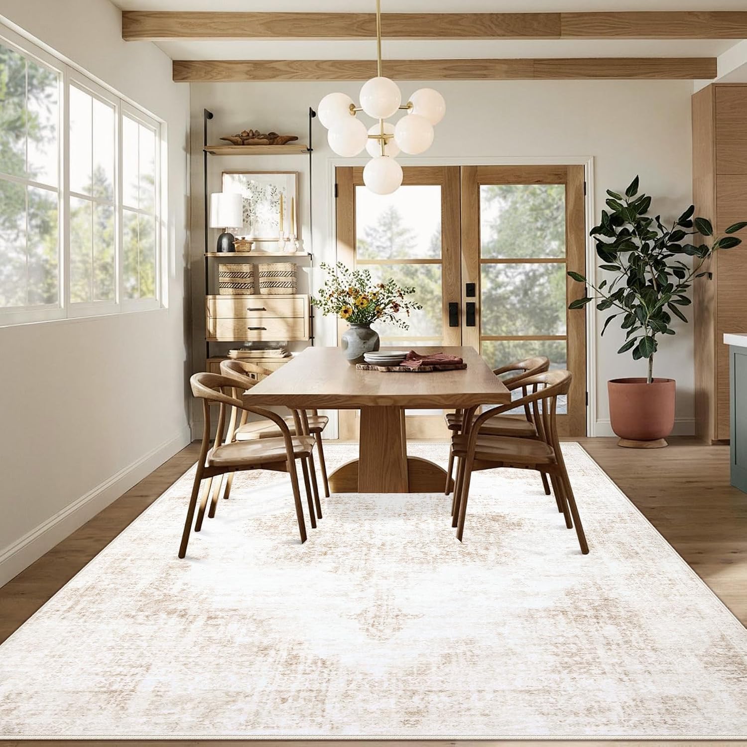 Thumbnail 3 de Vintage 8x10 Washable Area Rug (Beige) – Soft Low Pile, Non-Slip Backing