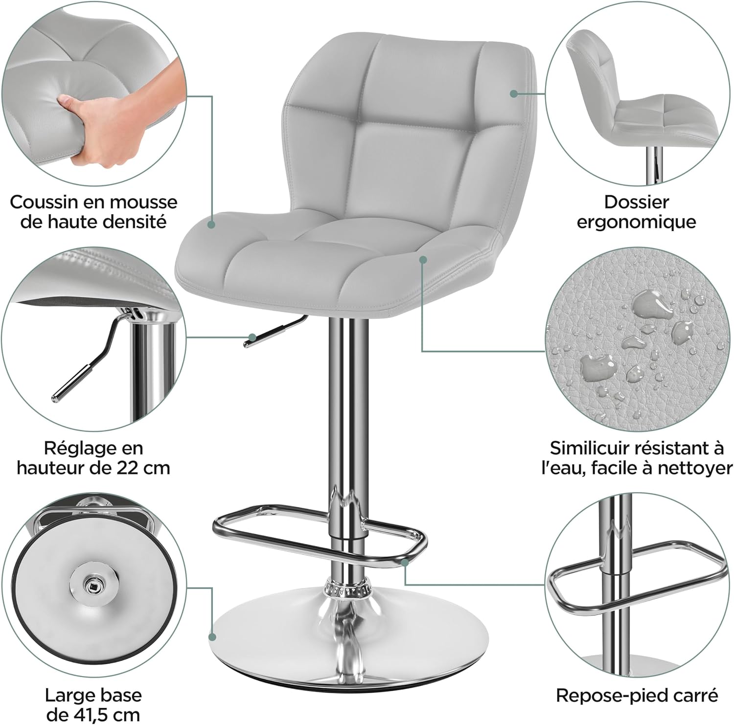 Thumbnail 4 de Yaheetech Taburete de Bar Ajustable 89–111 cm