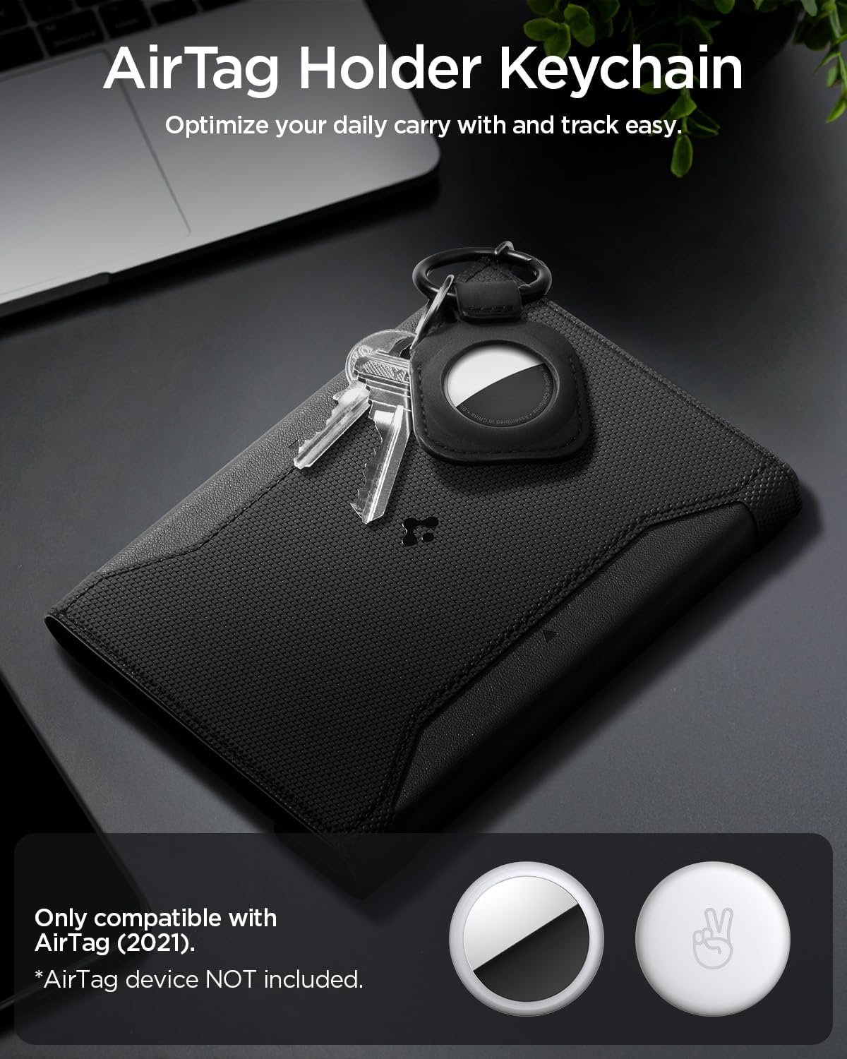 Detalle 2 de Spigen Porte-clés Essentiel pour AirTag 2 (2026) / AirTag (2021) en microfibre noire