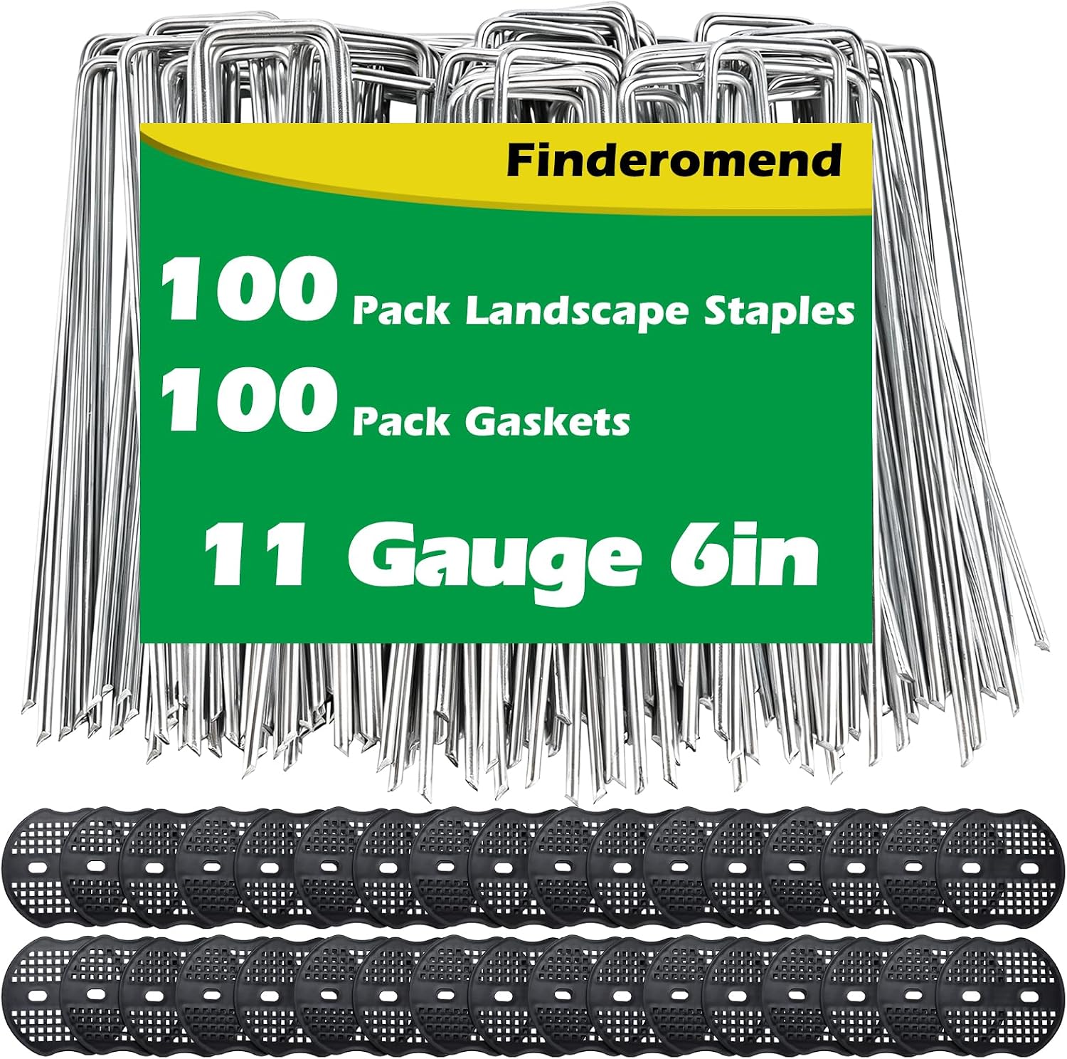 Detalle de Finderomend CN U-Shaped Garden Staples, 6-Inch Galvanized Steel with Black Pads