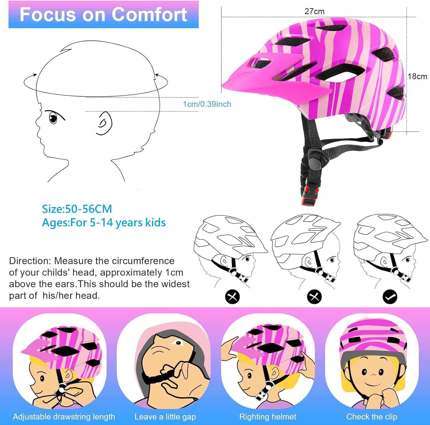 Thumbnail 6 de RaMokey Kids Helmet (50–56cm) with Rear Taillight, Adjustable Dial & Removable Visor