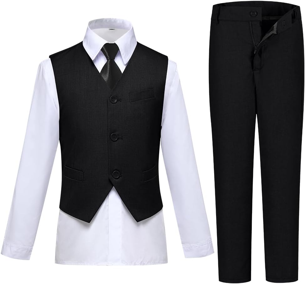 Detalle de Visaccy Boys Formal Slim Fit Suit with Adjustable Waist — 4-Piece Ring Bearer/Tuxedo Set (Size 10)