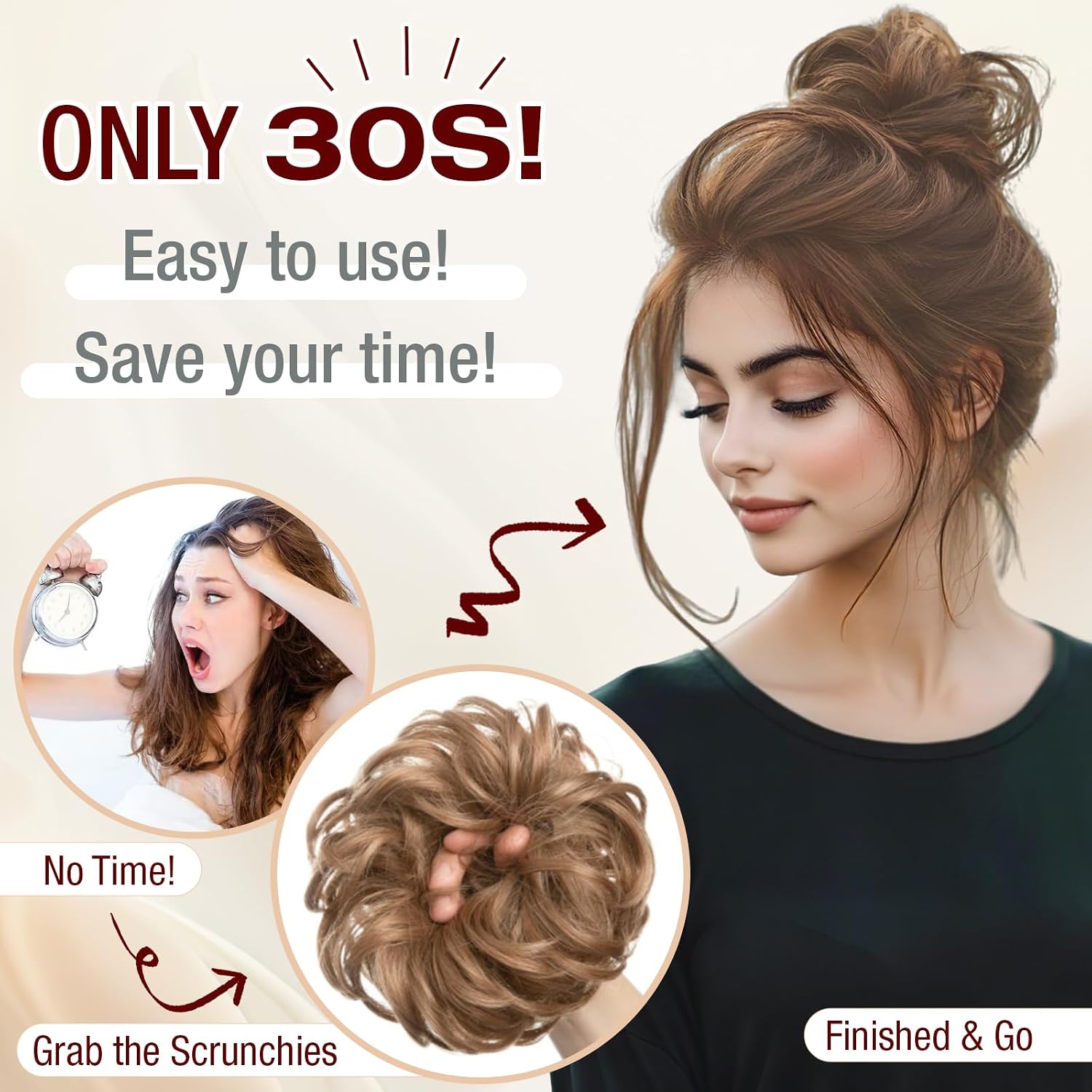 Detalle 2 de Qunlinta Messy Bun Hair Piece Light Chestnut Brown