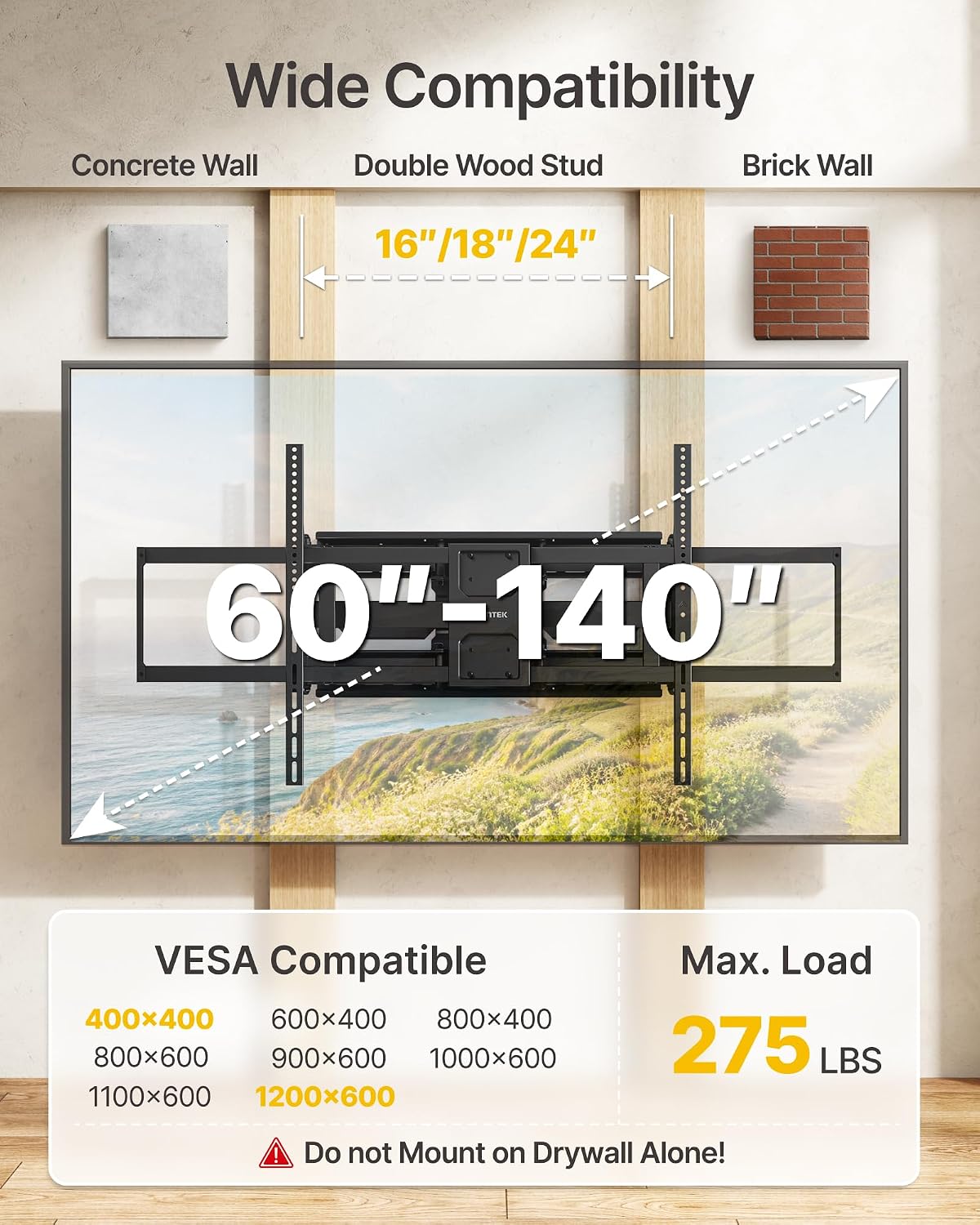 Thumbnail 6 de monTEK Heavy Duty TV Wall Mount for 60–140 inch XXL TVs (Up to 275 lbs) with 25” Articulating Arm