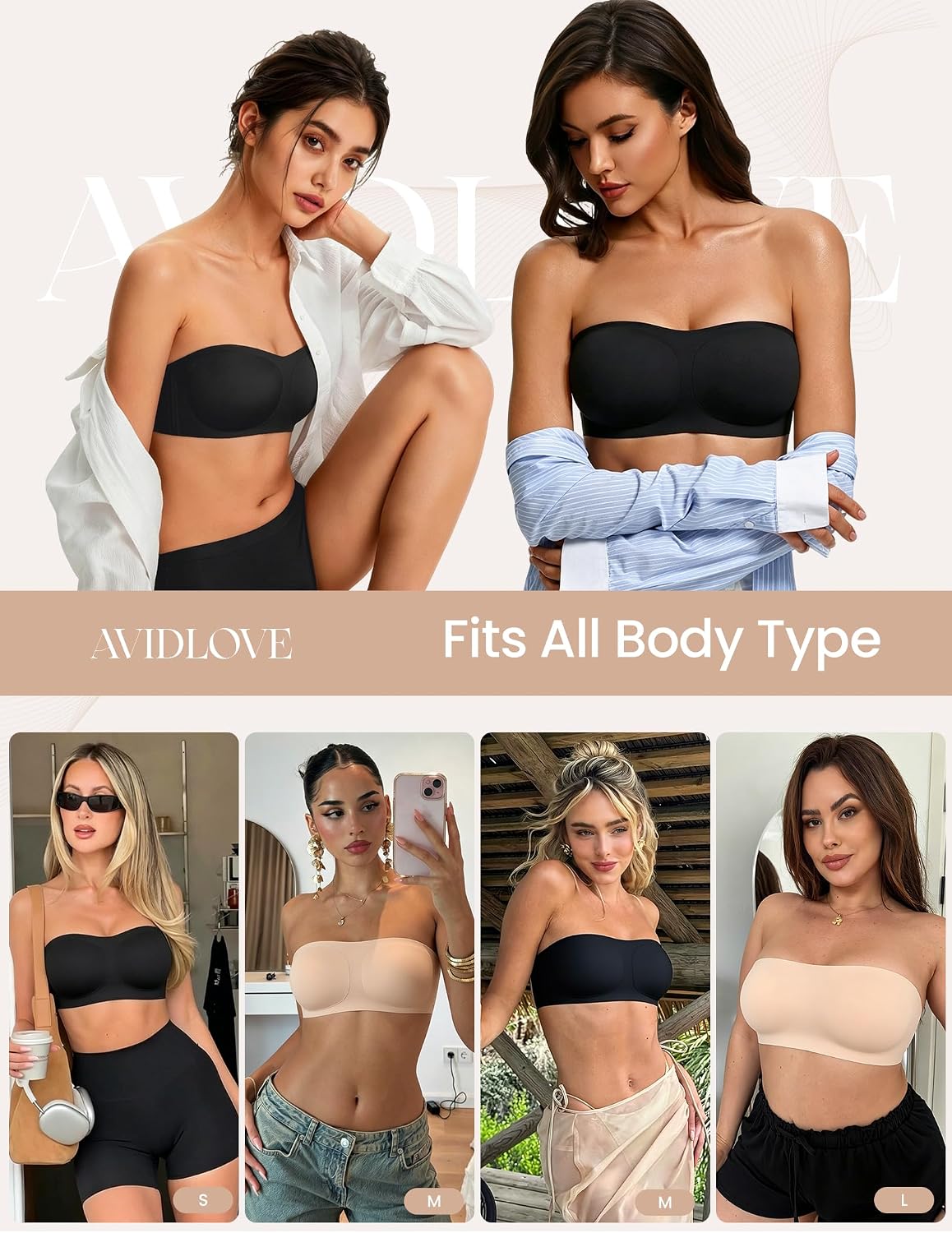 Thumbnail 6 de Avidlove Strapless Bandeau Bra, Padded, Seamless and Wireless