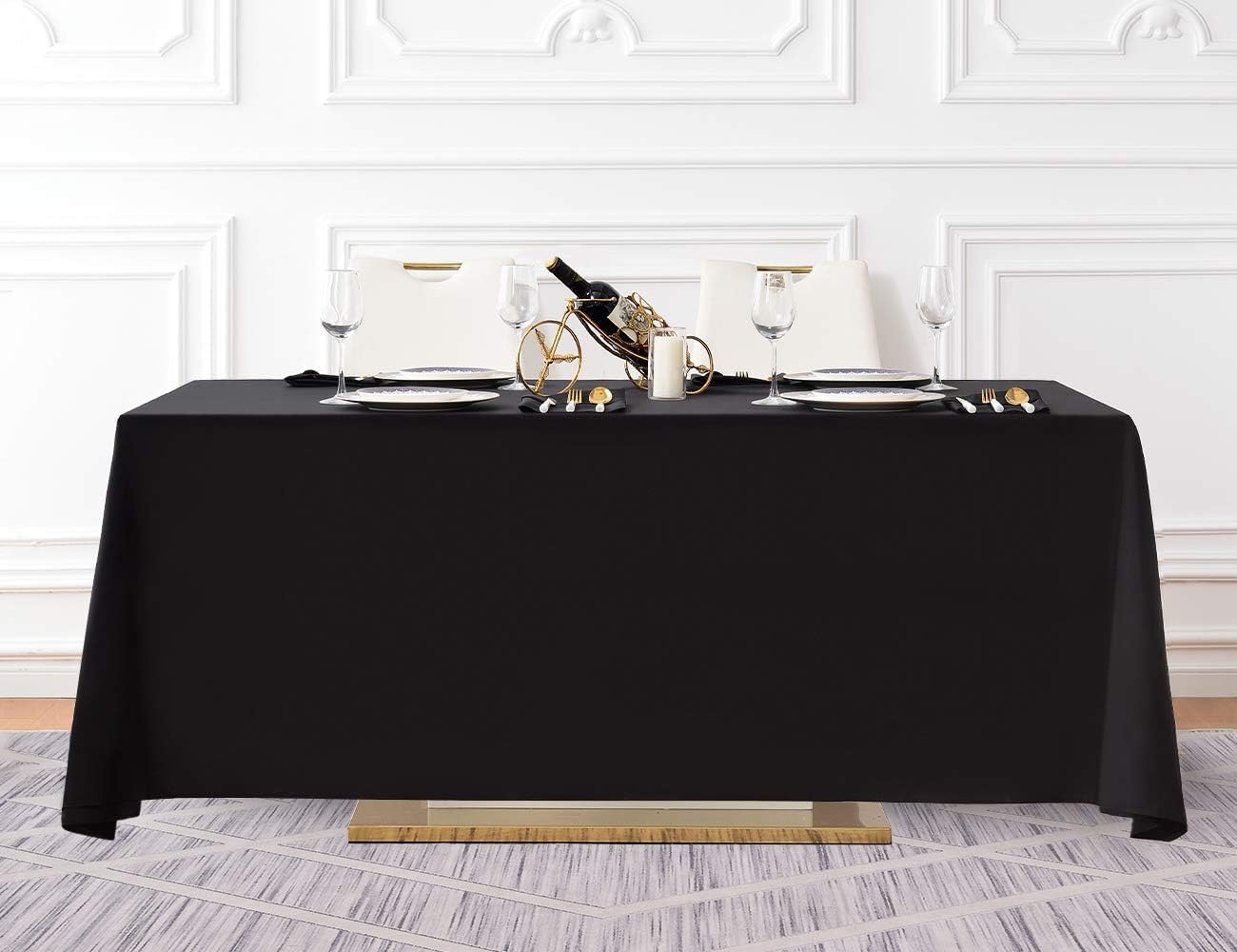 Detalle de Surmente 10 Pack Black Tablecloth 90 x 156-inch: Durable, Versatile Polyester Rectangular Table Covers