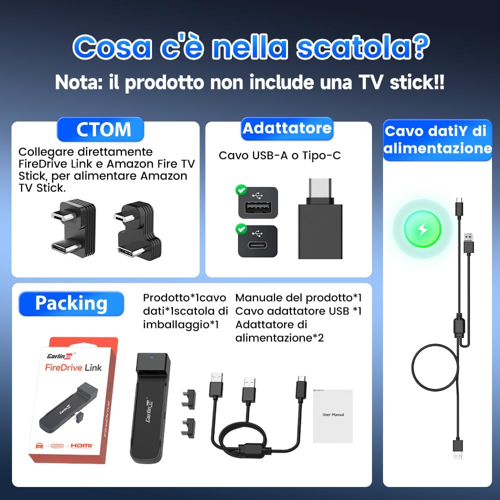 Thumbnail 5 de Carlinkit Fire DriveLink Adattatore HDMI – Converte CarPlay per Fire TV Stick e permette streaming su Netflix, YouTube, TikTok e altro