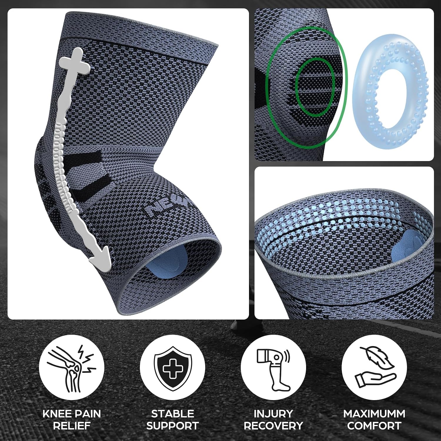 Detalle de NEENCA HX050-US Professional Knee Brace with Patella Gel Pad and Side Stabilizers