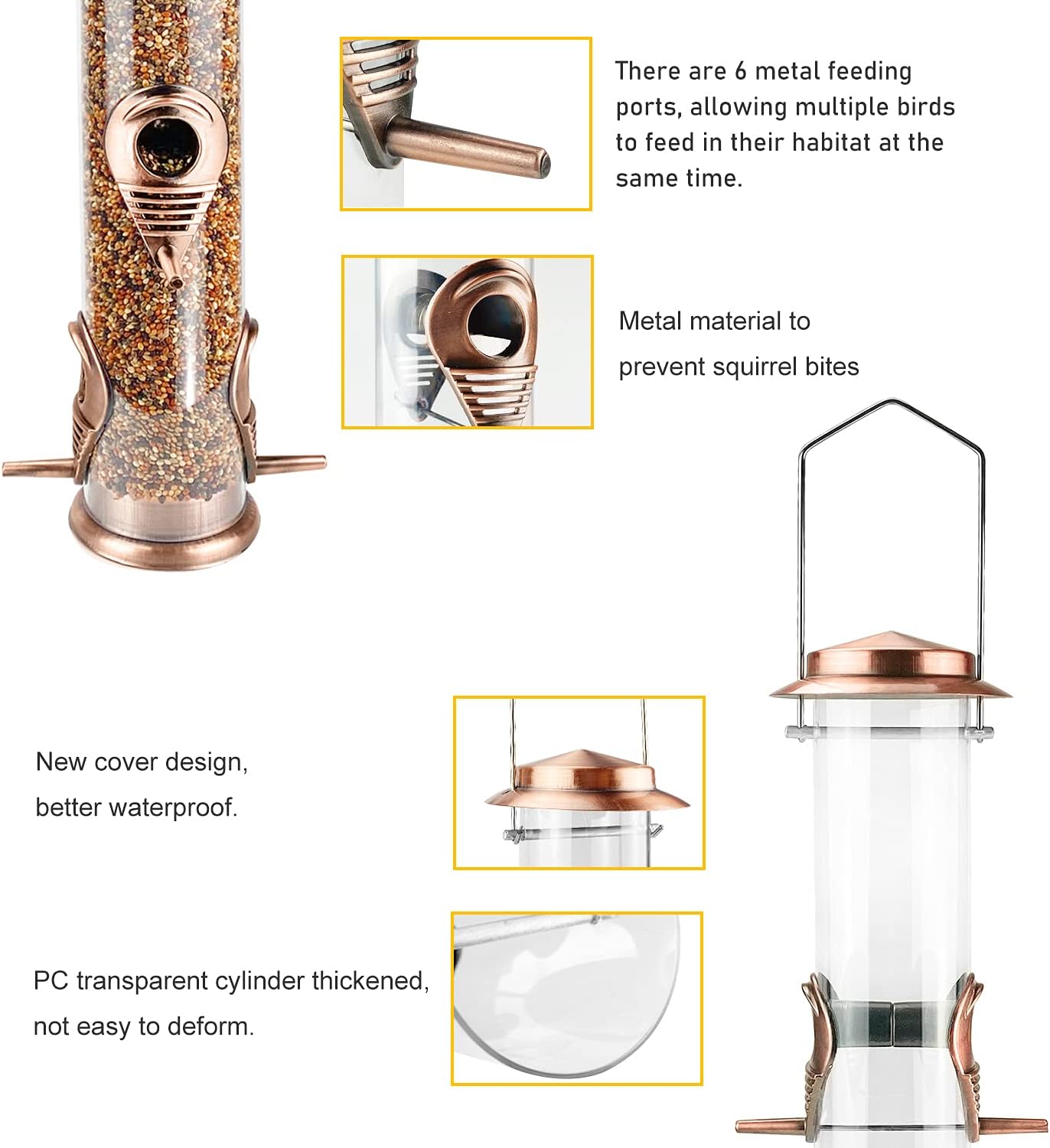 Thumbnail 4 de Urban Deco Antique Copper 6-Port Metal Tube Hanging Bird Feeder