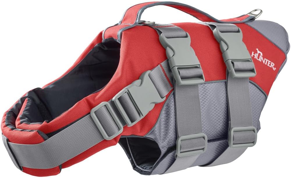 Detalle de HUNTER Hunde-Schwimmweste MOSS – Rot, Größe M, mit starkem Auftrieb und reflektierenden Details