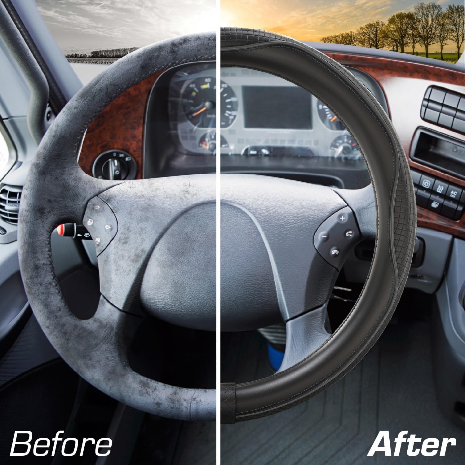 Thumbnail 5 de Upgrade4cars 17.5-18 inch Truck Steering Wheel Cover in Black