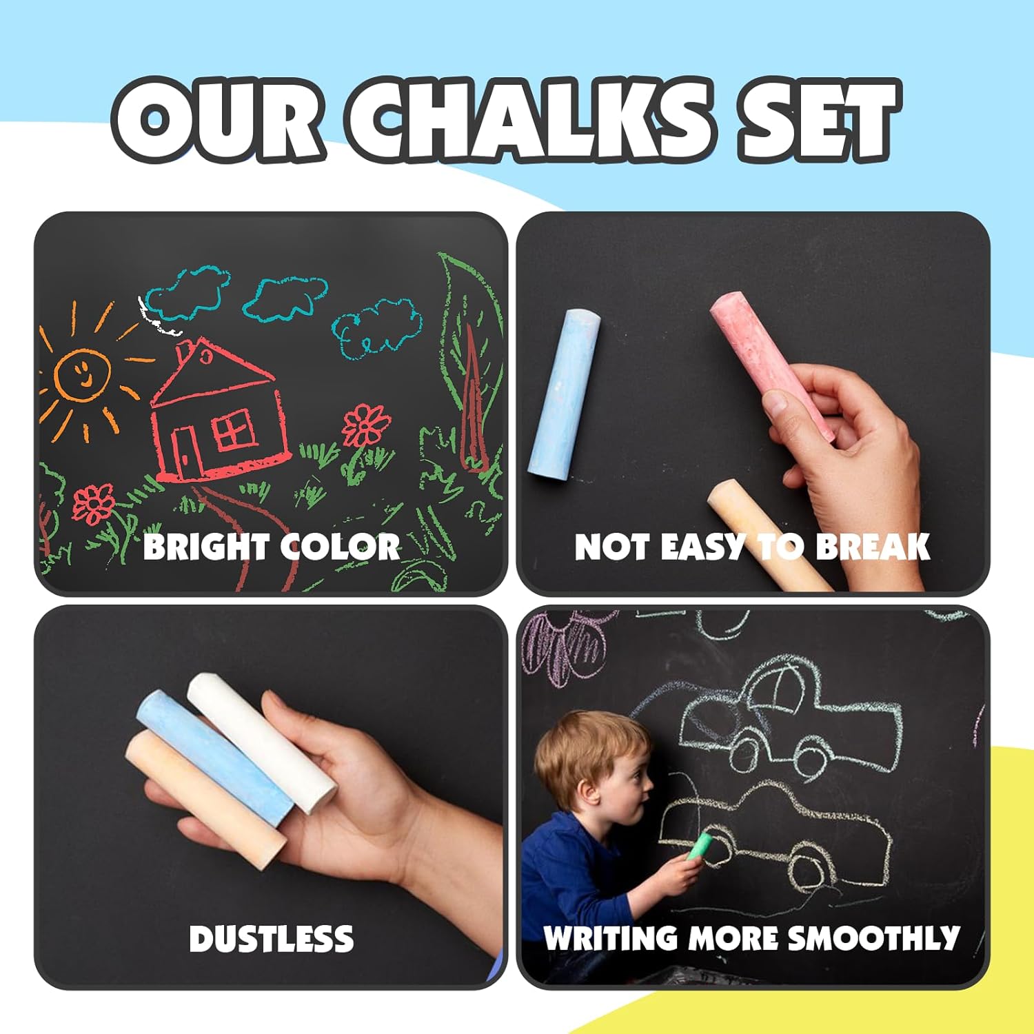 Detalle de FELIZROCA 180PCS Sidewalk Chalk Set in 20 Colors — Non-Toxic, Washable Outdoor Chalk for Kids