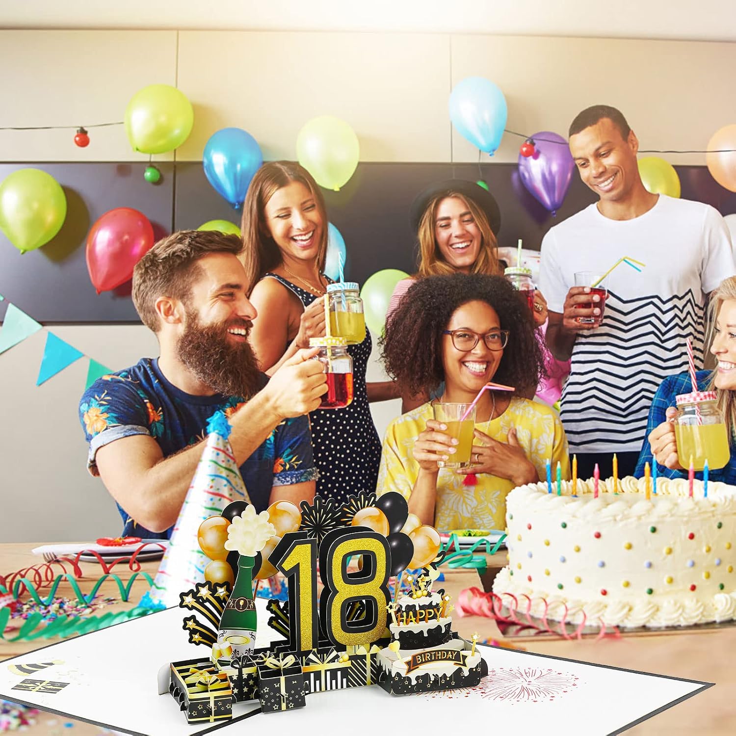 Detalle de Joyoldelf, Biglietto di Auguri di Compleanno per 18° con pop-up 3D e Busta – Omaggio elegante per festeggiare