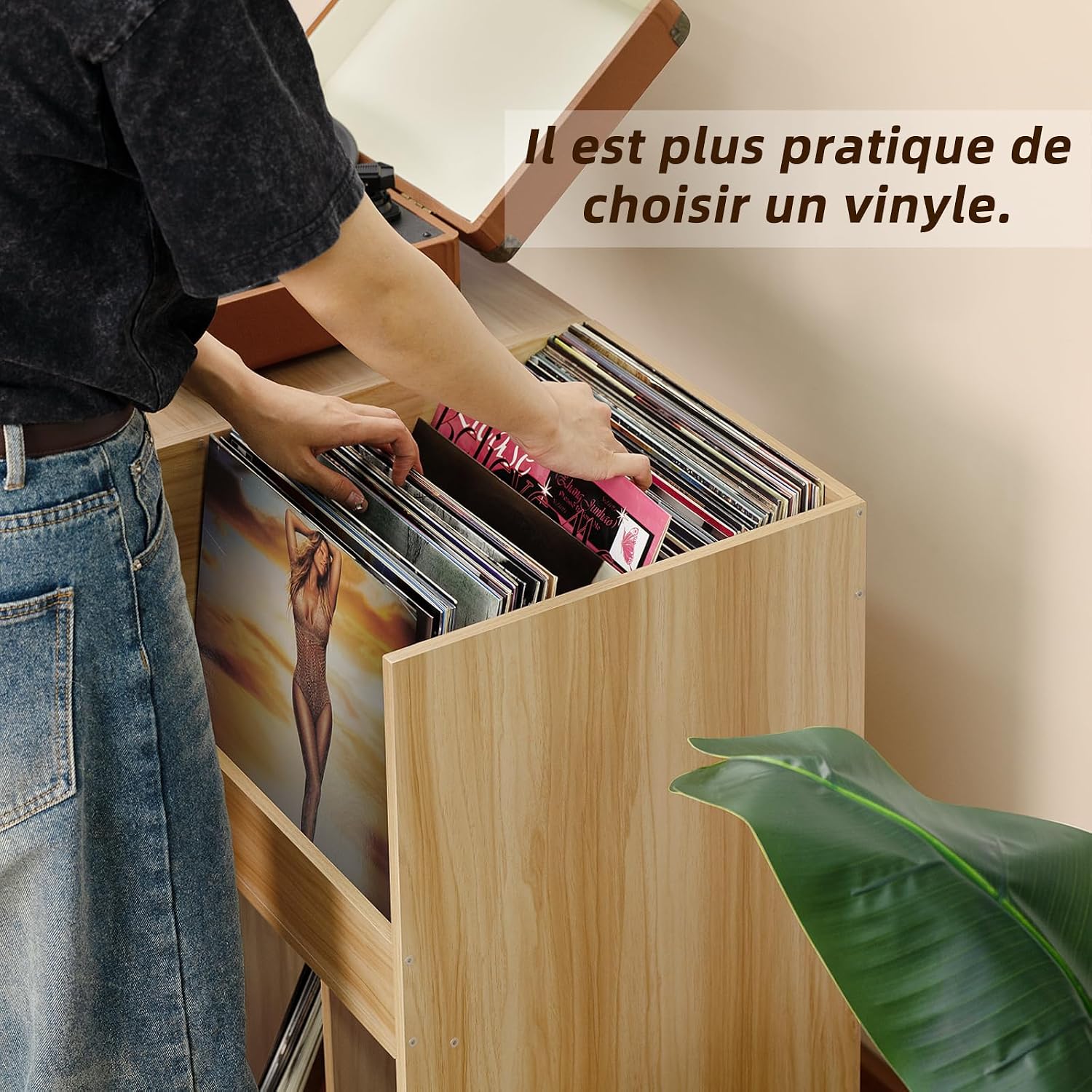Thumbnail 2 de Large record stand with storage – wooden record player stand for up to 300 vinyl albums