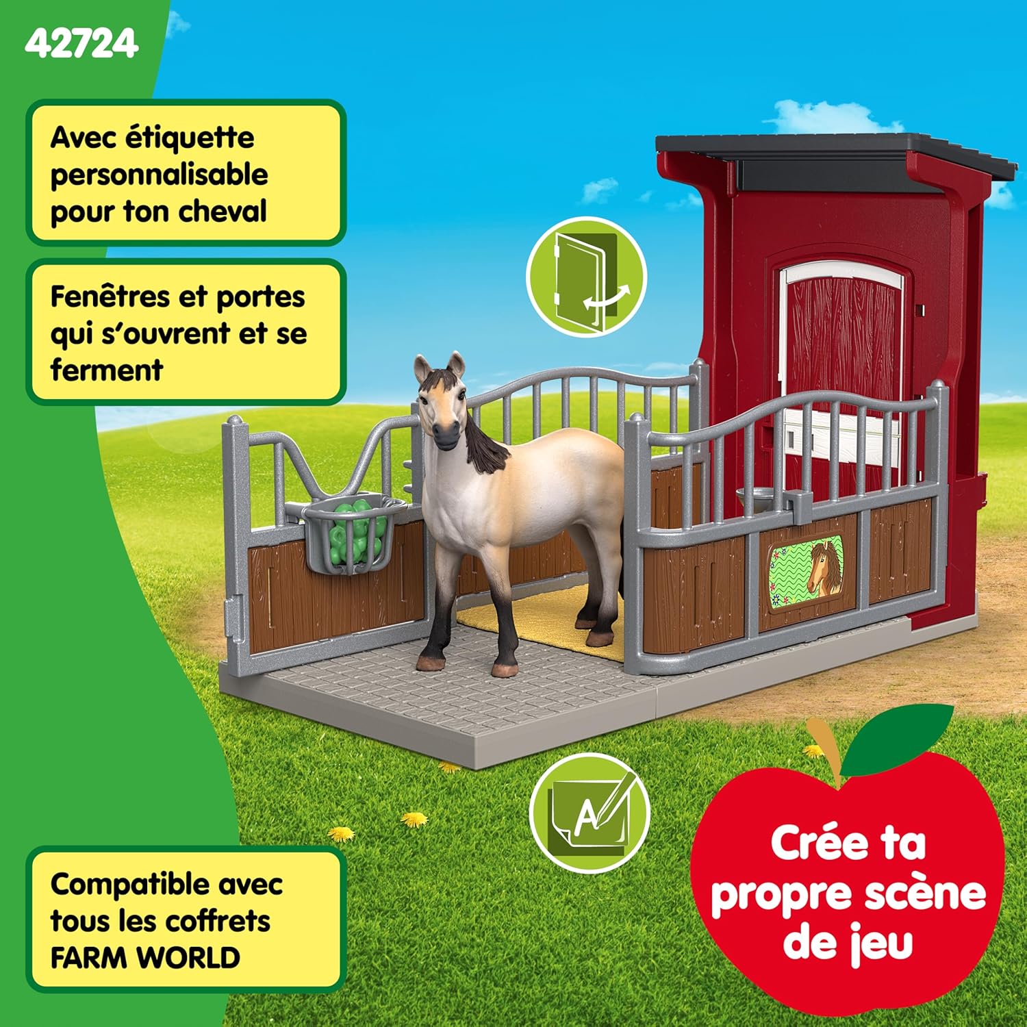 Detalle 2 de Schleich 42724 Coffret Farm World : box avec jument Mustang (dès 3 ans), 19 pièces