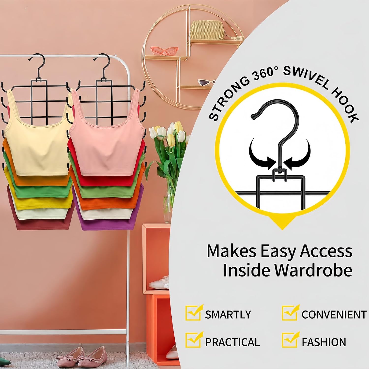 Detalle de CLODSPAC 2-Pack 6-Tier Tank Top Hangers, Foldable Stainless Steel Organizers