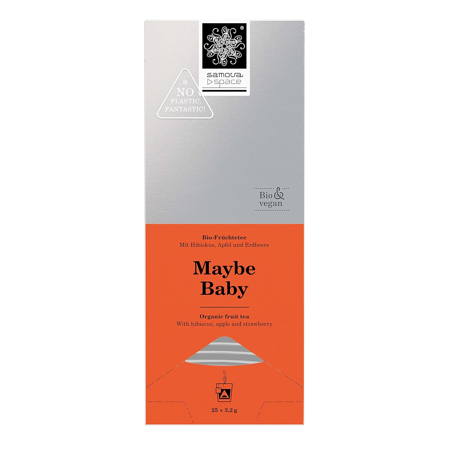 Detalle de samova Maybe Baby Space 25er Box (k.b.A.) – koffeinfreier Bio-Früchtetee mit Hibiskus, Apfel & Erdbeere, 80 g