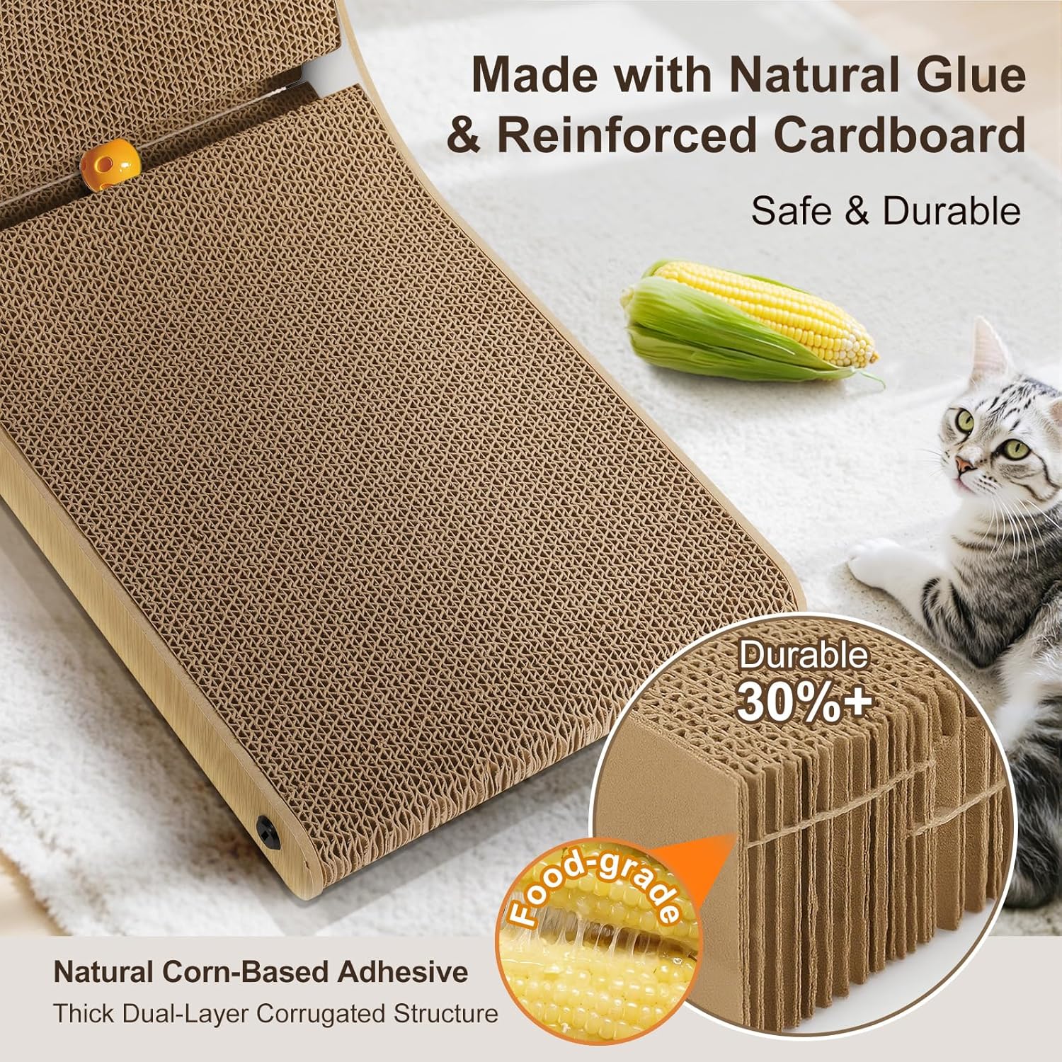 Thumbnail 1 de Gimars griffoir pour chat en carton ondulé en forme de L (68 cm) avec boules en peluche