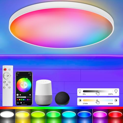 Detalle de Taipow Lámpara de Techo LED 30W RGB: control inteligente para salón y dormitorio