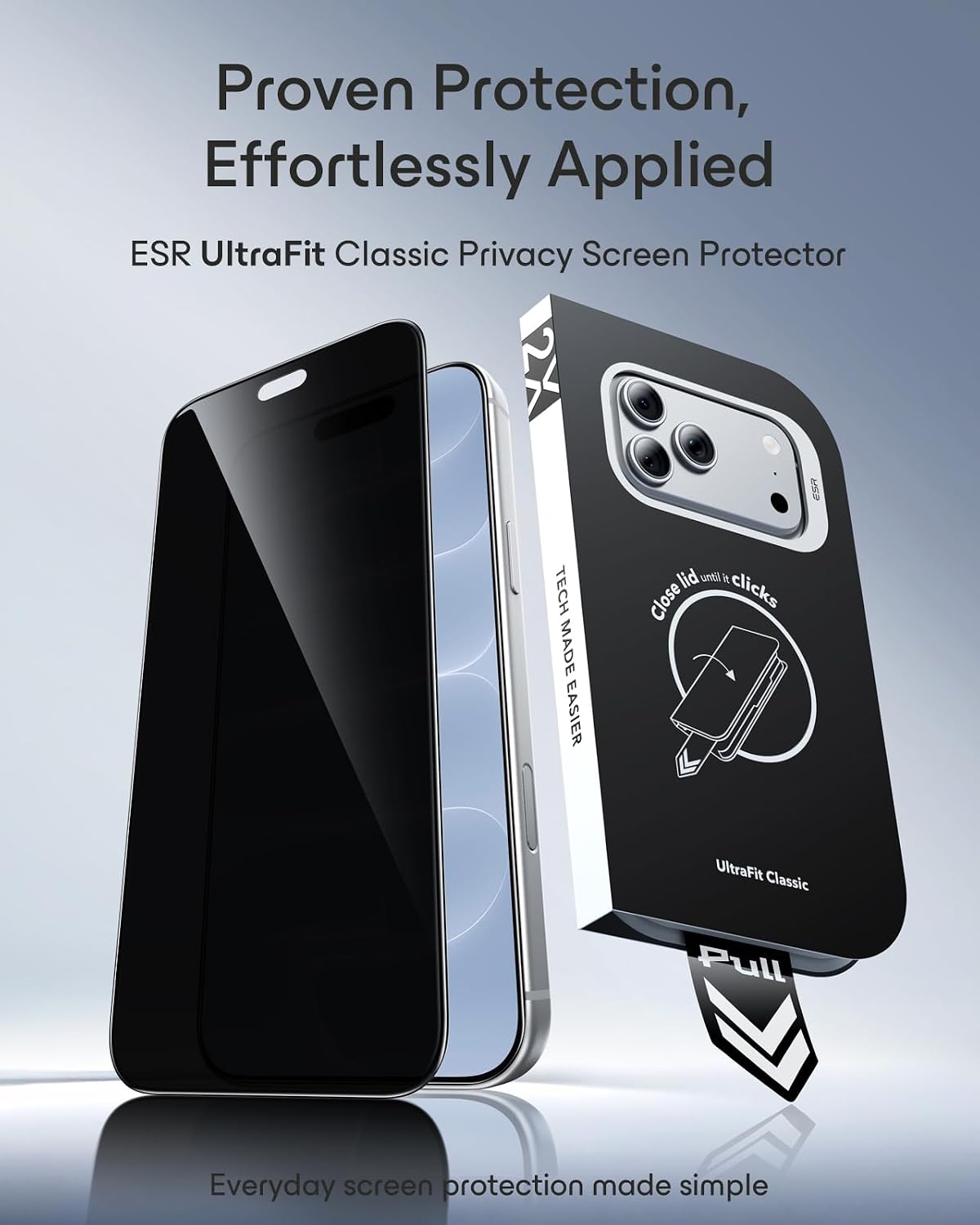 Detalle 2 de ESR iPhone 18 Pro Max Privacy Screen Protector, 3-Pack Tempered Glass