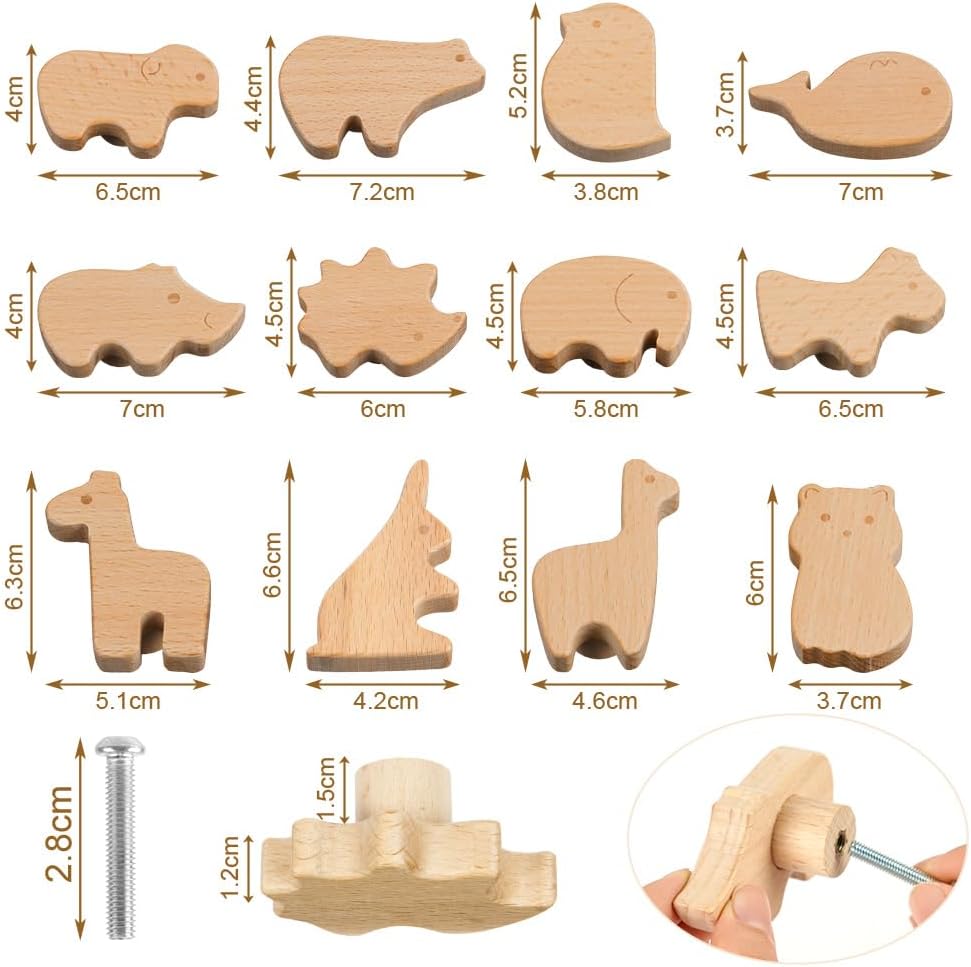 Thumbnail 1 de Aolso: Set di 12 manopole per cassetti in legno con viti incluse – forme animali