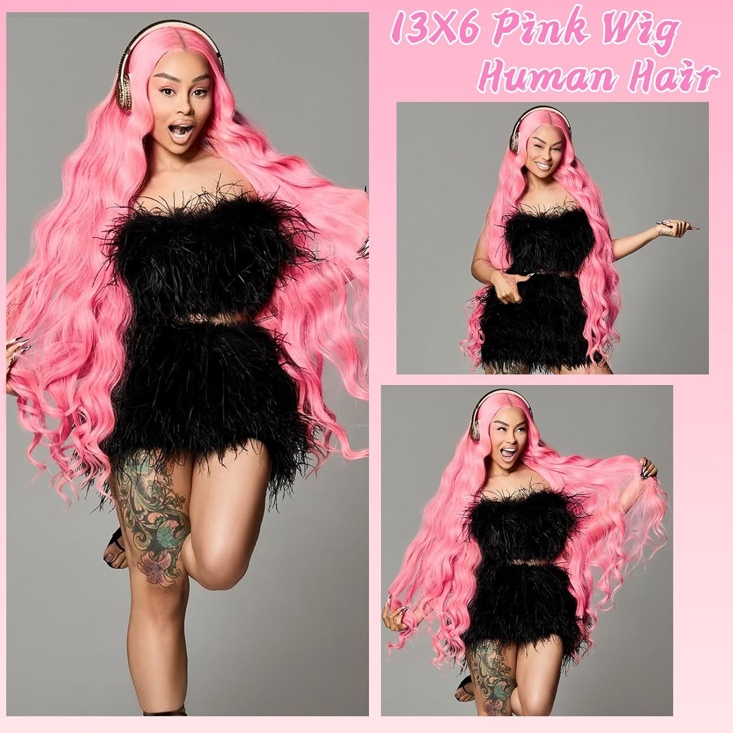 Detalle 2 de Tobeallo Pink human hair wig 28 inch