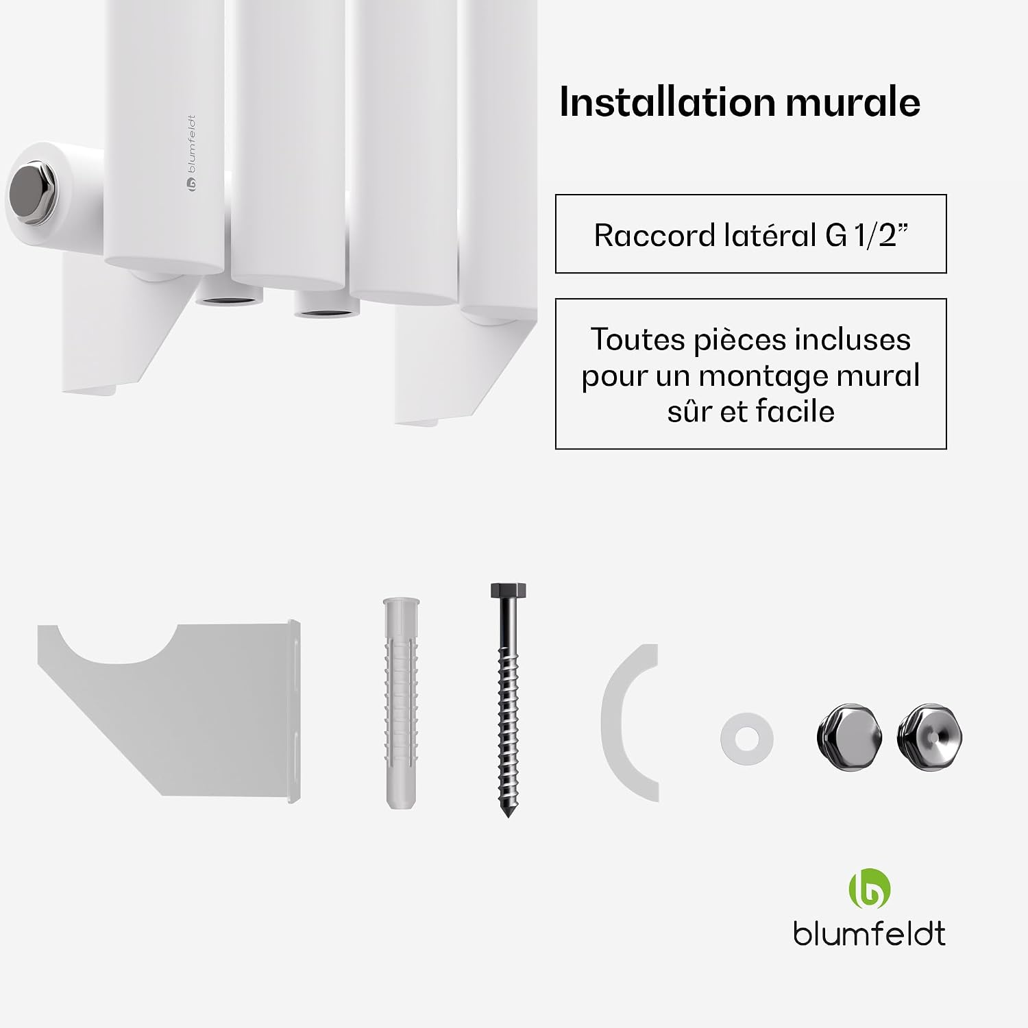 Detalle 1 de blumfeldt Tallheo wandradiator 230 W in gepoedercoat staal, wit