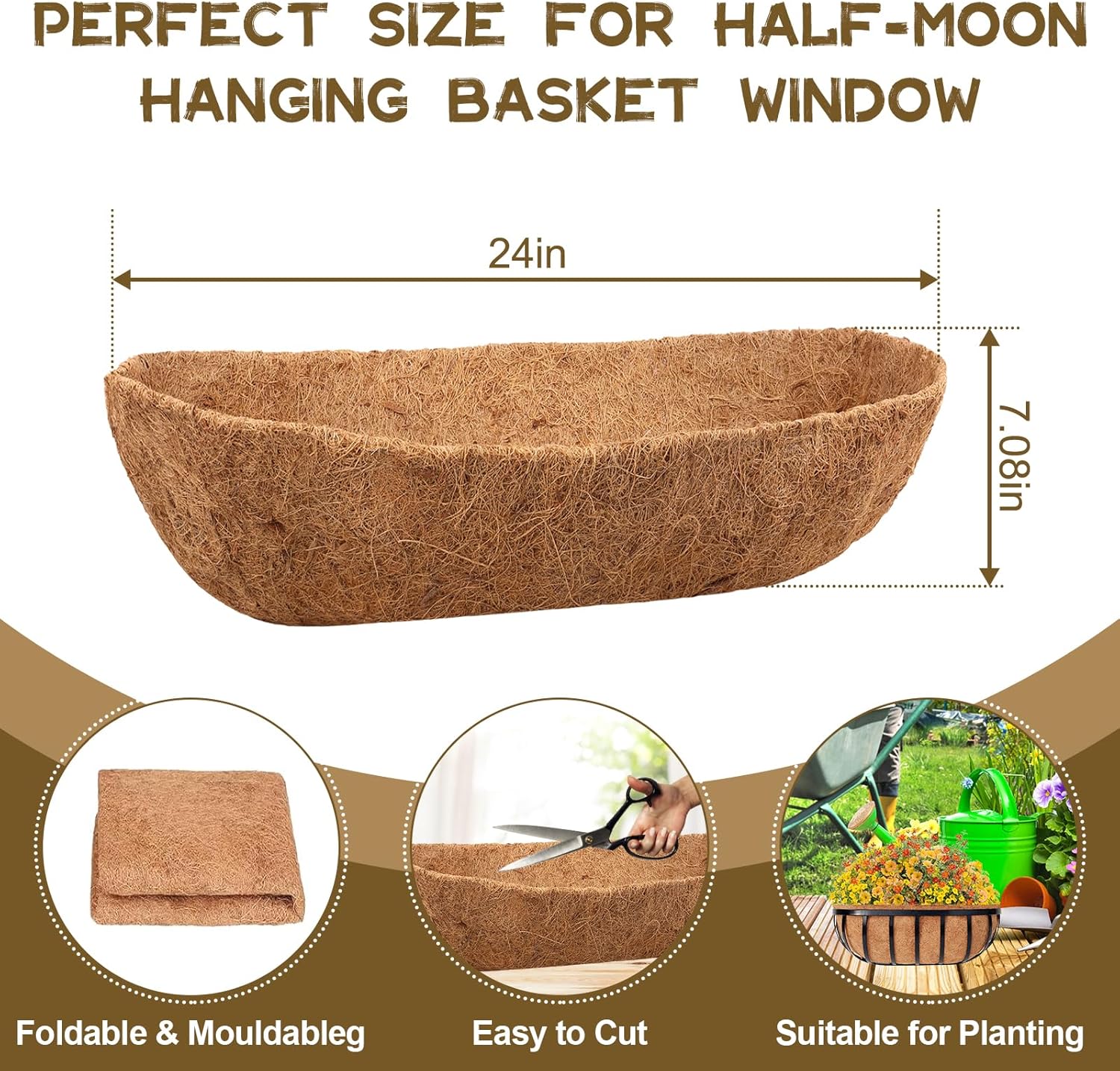 Thumbnail 1 de Riare 4-Pack 24-Inch Coconut Coir Planter Liners for Hanging Baskets and Wall Pots