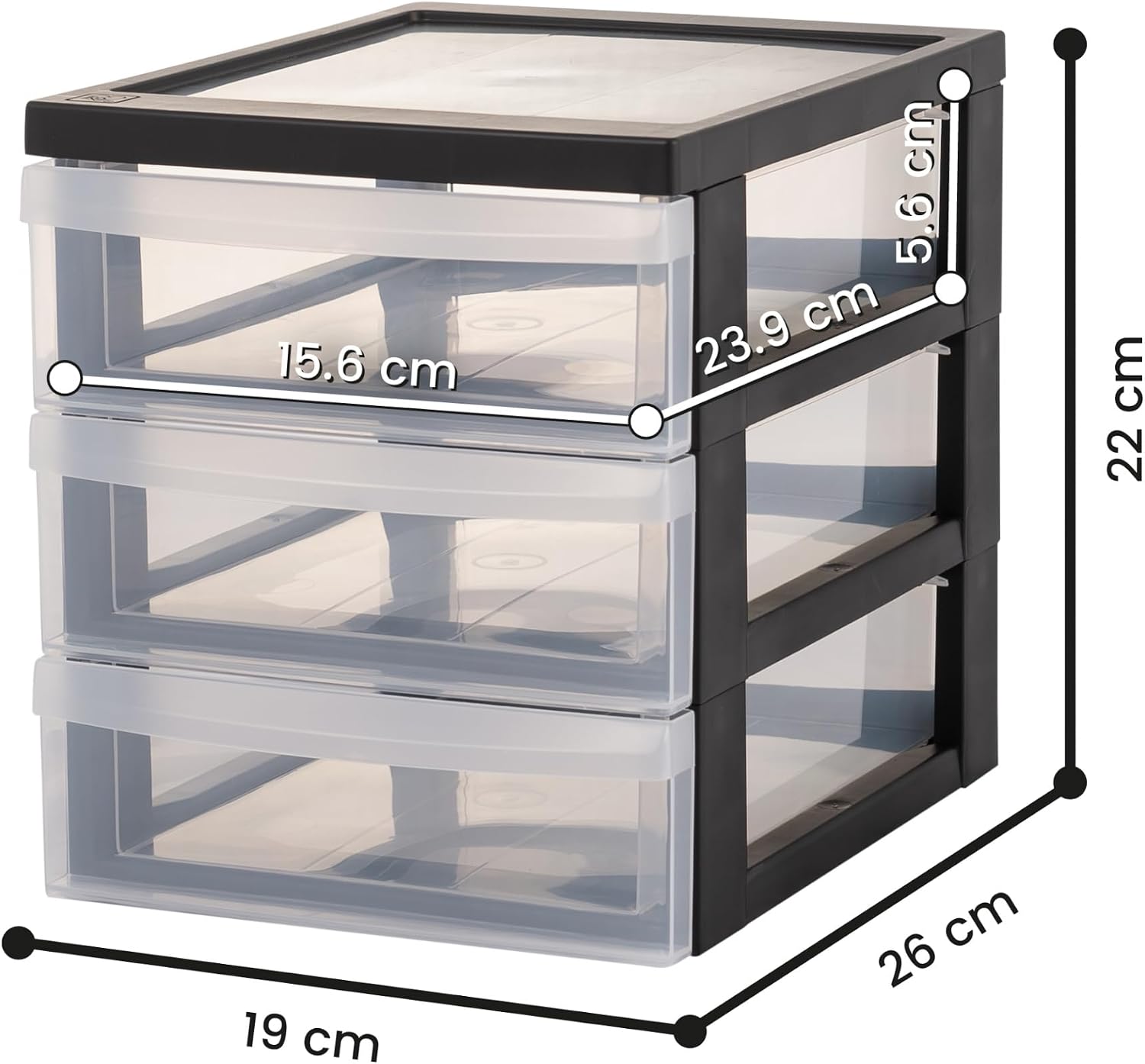 Detalle de IRIS Ohyama Tour de rangement plastique A5 avec 3 petits tiroirs (noir) DC-A5