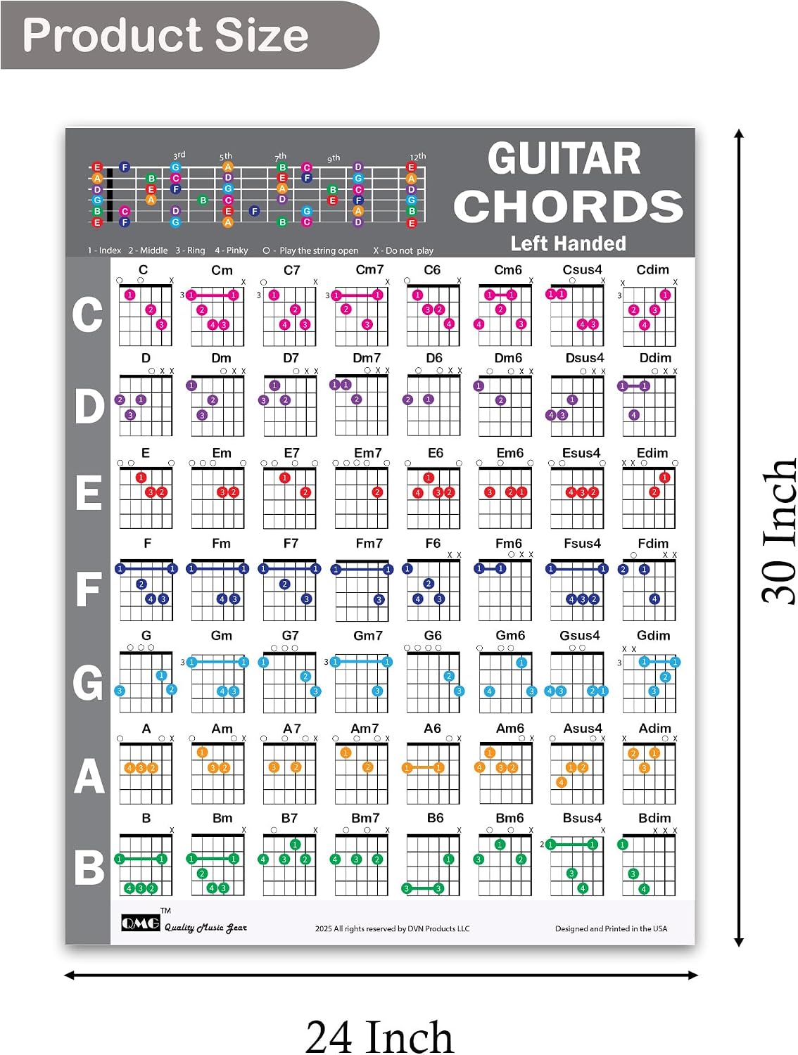 Detalle 2 de QMG Left-Handed Guitar Chord Poster 24 x 30 in