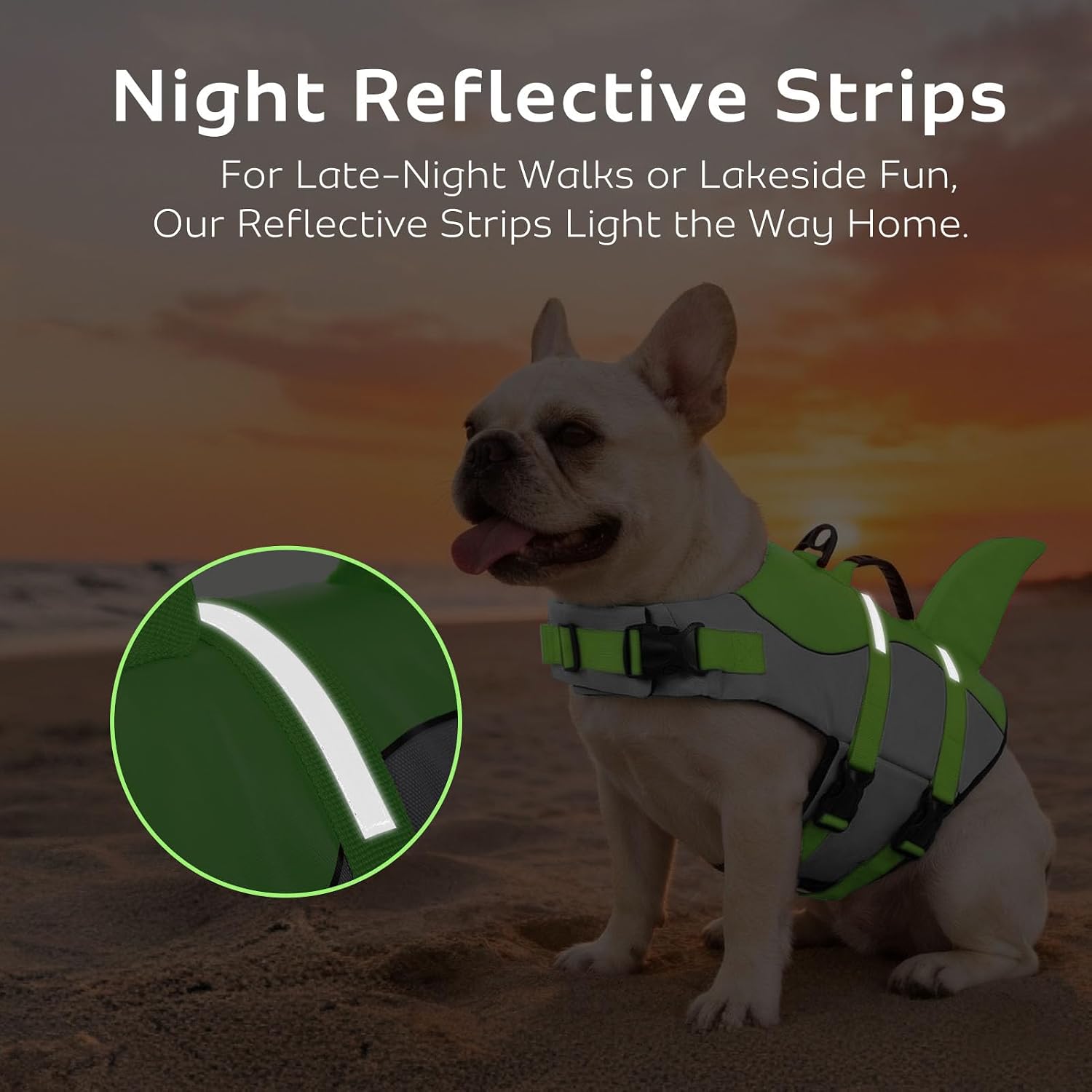 Detalle 2 de CITÉTOILE Dog Life Jacket Shark Costume – Safe, visible flotation vest for dogs (Green, M)