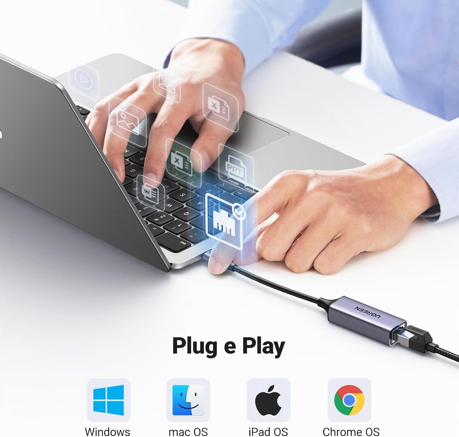 Thumbnail 4 de UGREEN Adattatore Ethernet USB-C Gigabit 1000Mbps in alluminio: RJ45 per iPhone, MacBook, Galaxy e altro