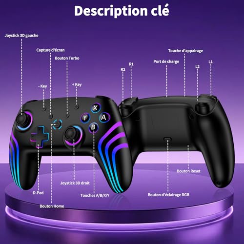 Detalle de Manette Reddening Lot de 2 avec Station de Charge pour Switch 2 et plus – Performance, RGB et Gyroscope