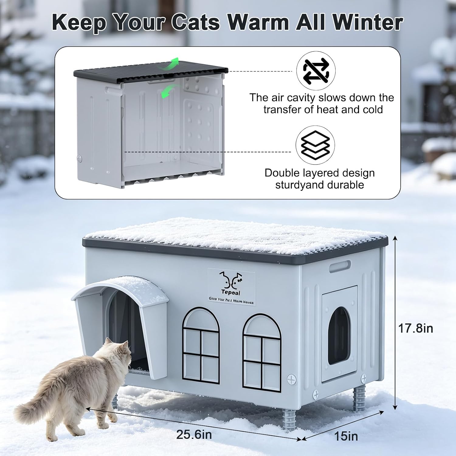 Thumbnail 6 de Lxheir PL3560C Heated Outdoor Cat House, Insulated with Dual Exits