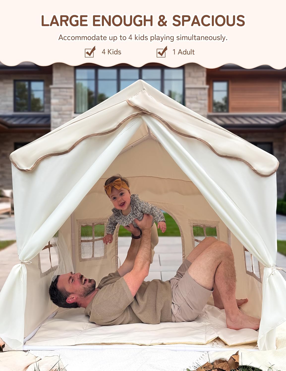 Thumbnail 6 de besrey 2-in-1 Kids Play House Tent with Lights and Pad – Indoor/Outdoor Castle for 3–4, Beige