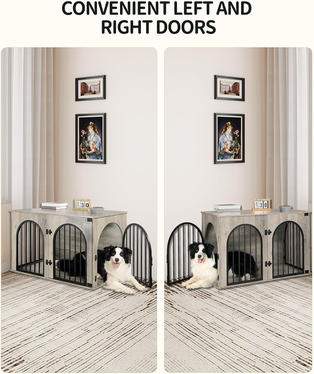 Detalle de Hzuaneri Hundekäfig Möbel DFC84105B – 100 cm Hundebox mit 3 Türen und Bogentür für Zuhause