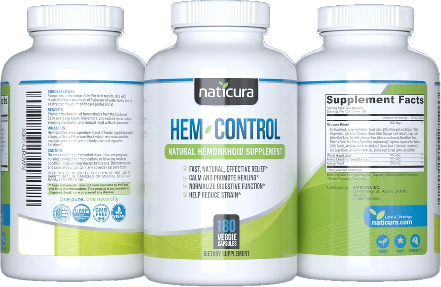 Detalle 2 de Naticura Hem-Control Hemorrhoid Relief, 180 Count, Vegan Herbal Formula