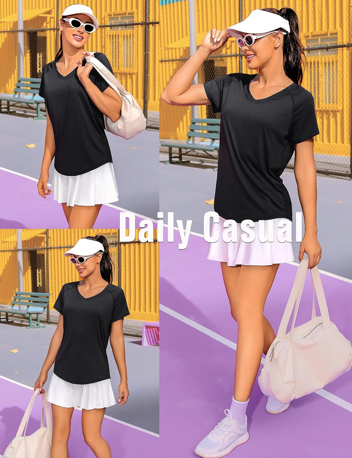 Thumbnail 1 de Wayleb Gym Tops Women: V-Neck Quick-Dry Fitness Tee for Yoga and Running