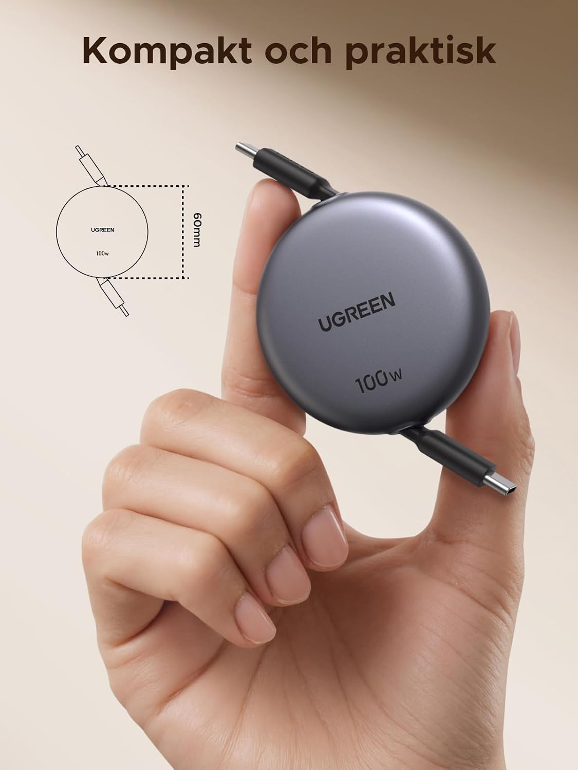 Thumbnail 4 de UGREEN USB-C-kabel 100 W, 1 m – infällbar med PD 3.0 och PPS