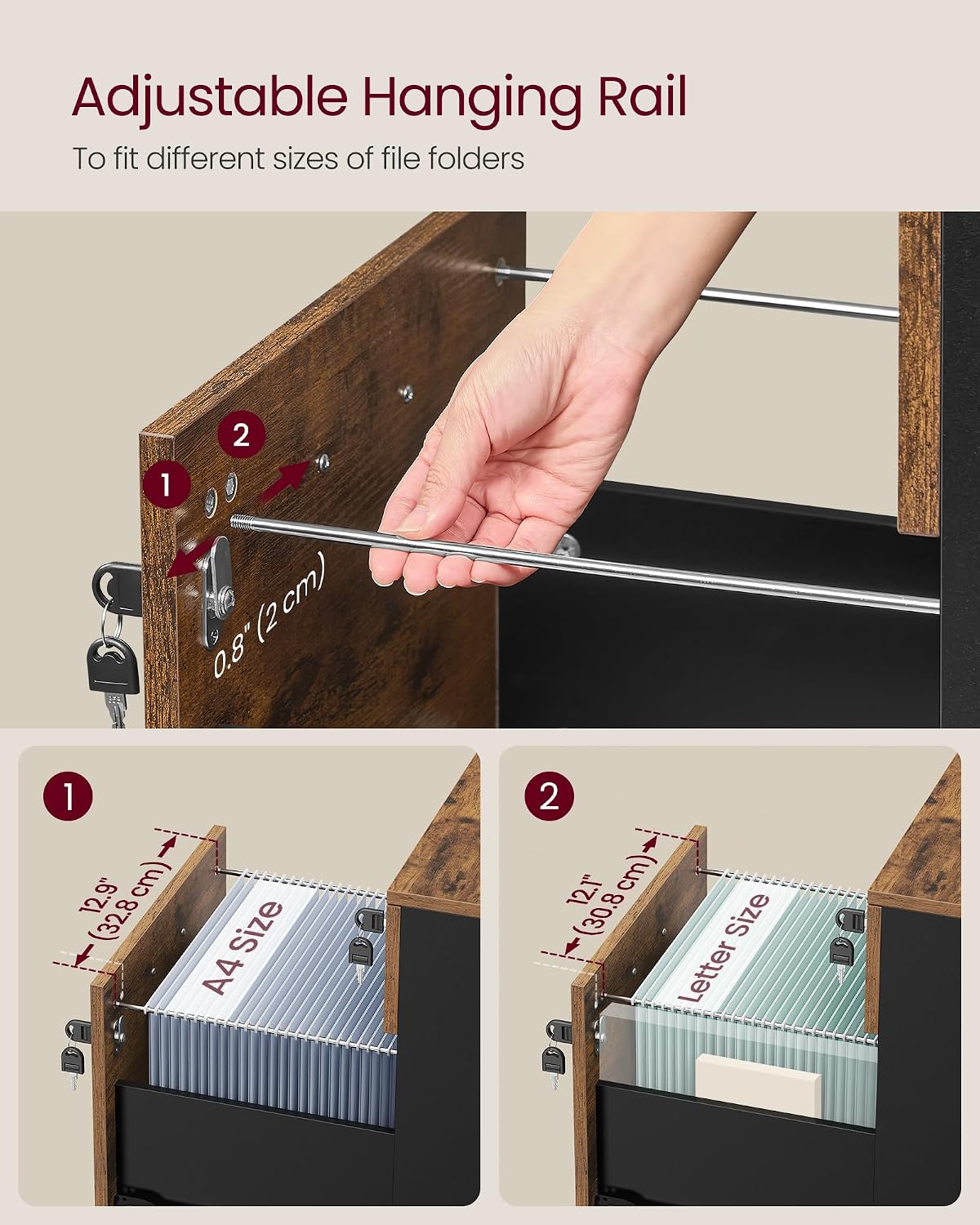 Thumbnail 4 de VASAGLE LCD022K01 Mobile File Cabinet, 2 Lockable Drawers, 5 Wheels