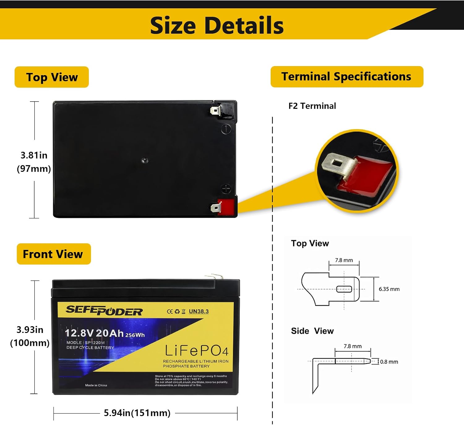 Thumbnail 1 de SEFEPODER SP1220M 12V 20Ah LiFePO4 Deep-Cycle Battery, 2-Pack