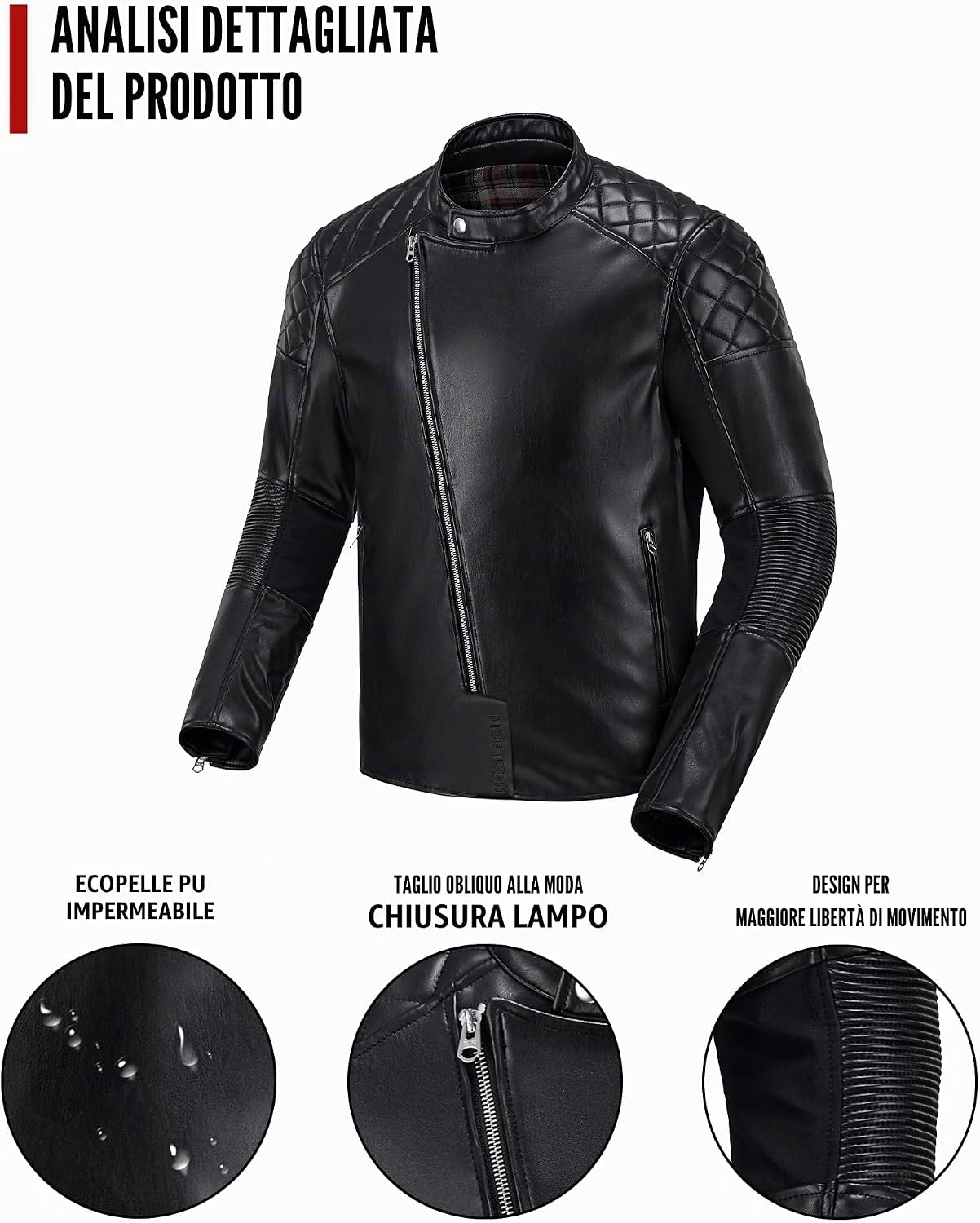 Detalle de IRON JIA'S Giacca da Moto Uomo in Pelle Sintetica – Leggera, Traspirante e Antivento con Protezioni CE