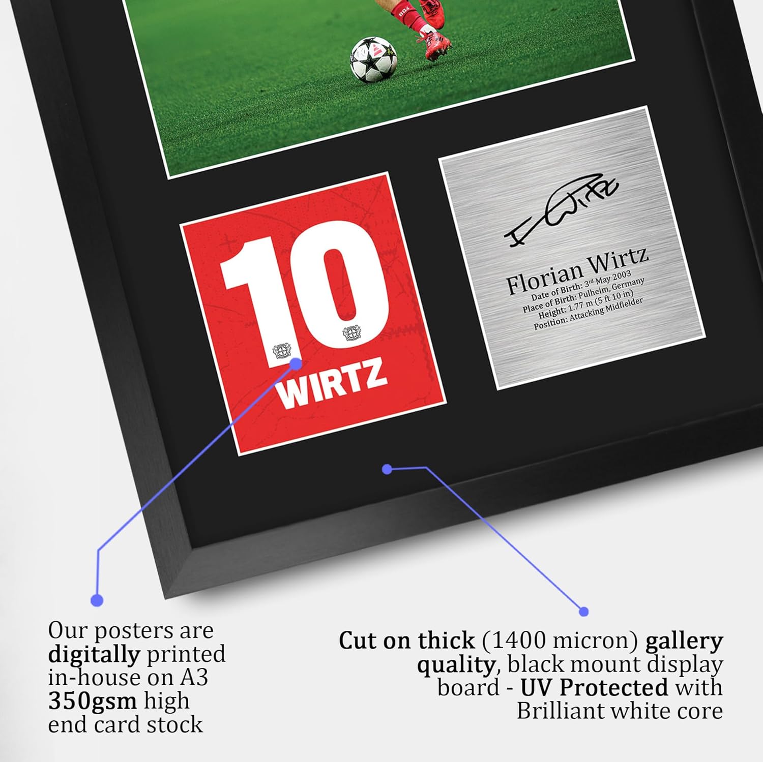 Thumbnail 3 de HWC Trading Florian Wirtz Bayer Leverkusen A3 Signed Autograph Framed Print (Portrait)