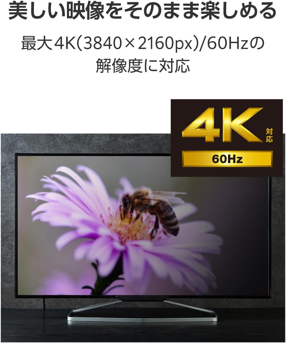 Detalle 2 de エレコム DH-CHDMI30BK USB Type-C - HDMI変換ケーブル 3m・4K/60Hz対応