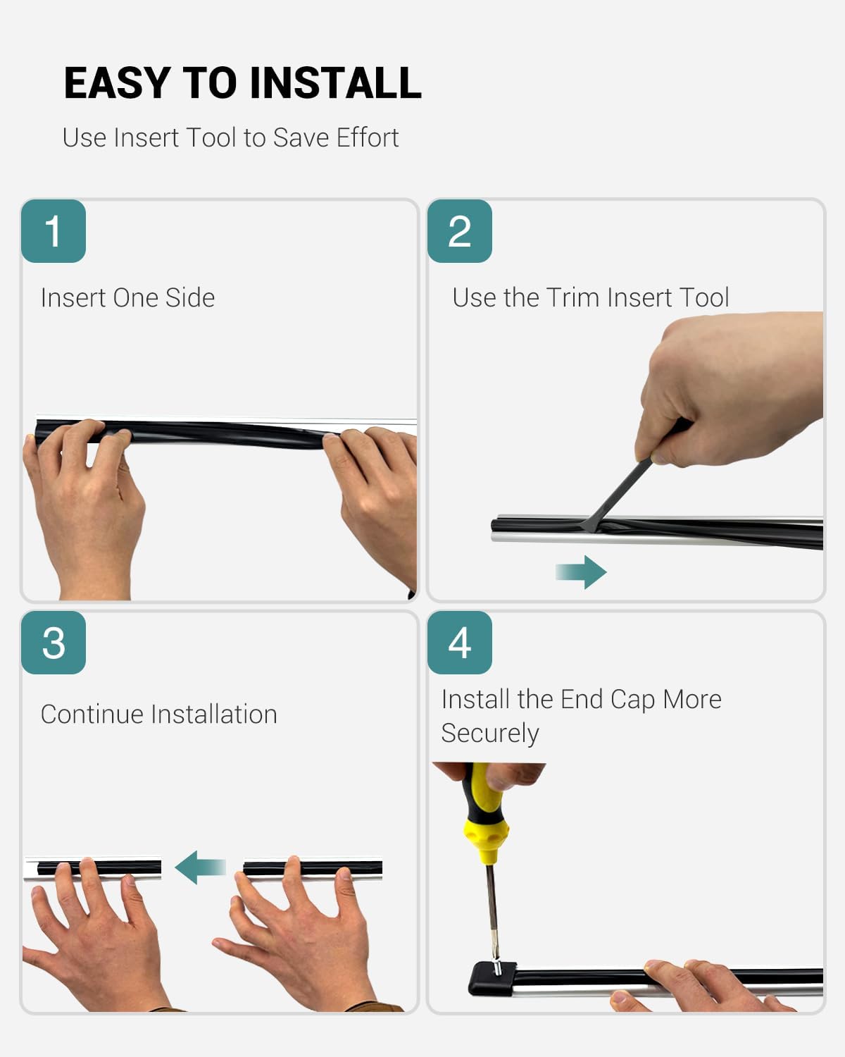 Thumbnail 6 de 1” RV Trim Molding Insert 100 Ft Heavy-Duty Vinyl Rubber Seal Strip (Black)